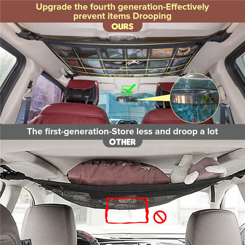 Premium Car Overhead Cargo Net, 31.5"x21.6" - Upgraded Load-Bearing, Dual-Layer Mesh Car Roof Storage Organizer